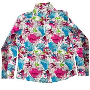 IBKUL Golf Tennis 1/4 Zip Top Large Activewear Longsleeve Floral UPF 50